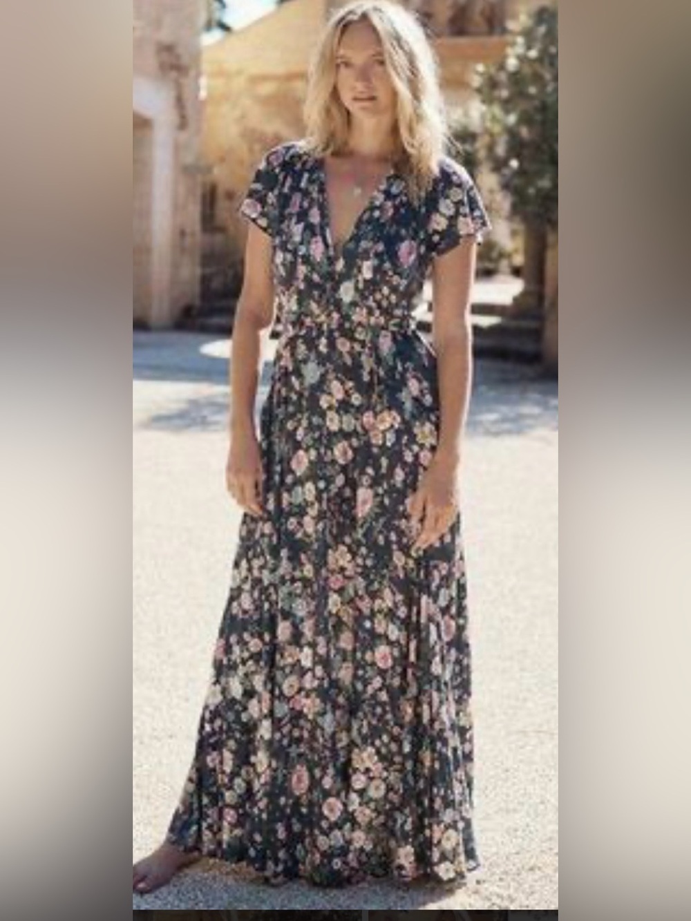 Auguste the Label spring rose Floral V-Neck Maxi Dress in Dark Blue